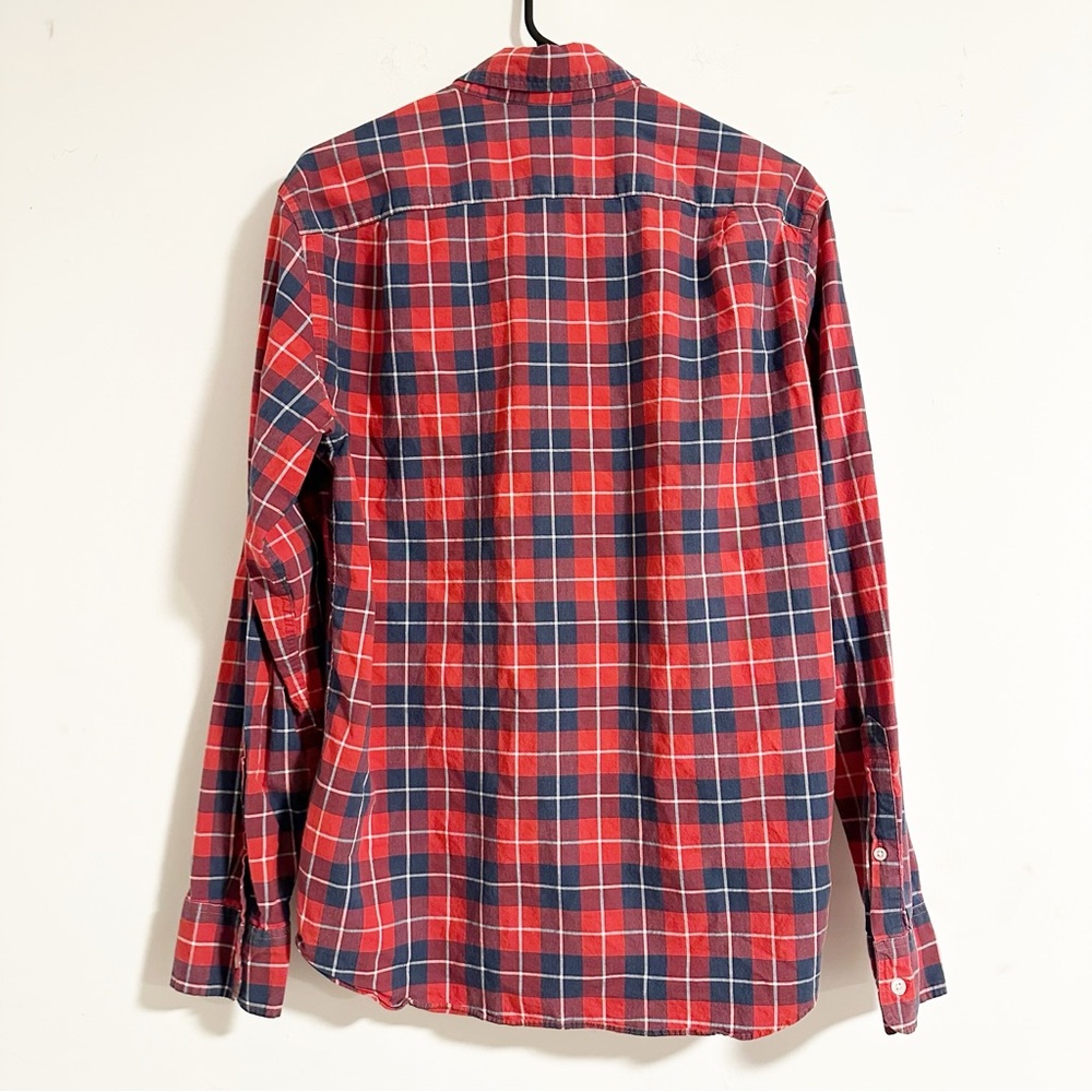 J. Crew Mercantile Men's Flex Plaid Button Down Shirt M Red Blue Stretch - Picture 6 of 6